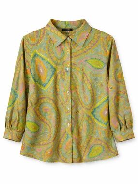 Lauren Ralph Lauren Green Paisley Cotton Button Front Shirt 1X